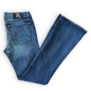 ROCK & REPUBLIC 90s Y2K RARE Iridescent Rhinestone Dark Wash Embroidered Jeans